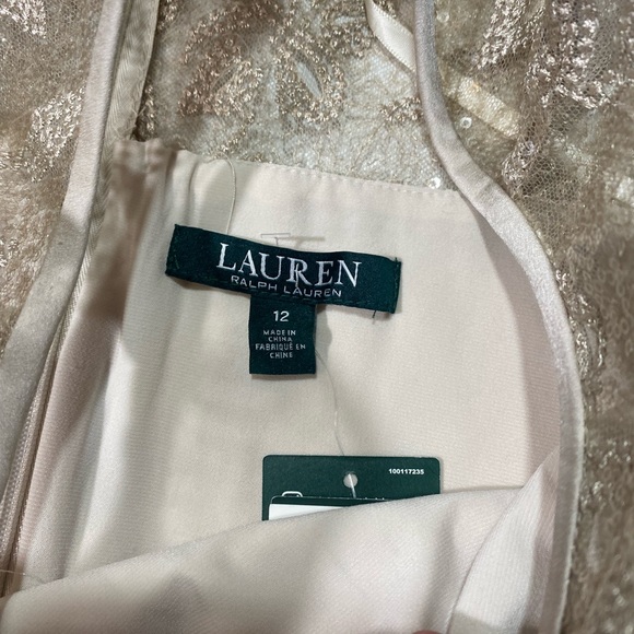 Lauren Ralph Lauren Embroidered Sequins Sleeveless Champagne MaXi Dress NWT 12 - Picture 14 of 15